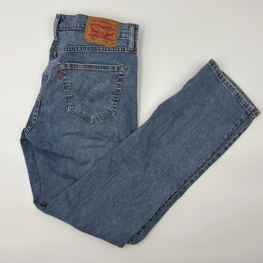 Levis 511 Slim Fit Jeans Mens 34x34 Blue Wash Cotton Stretch Denim Pants